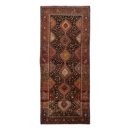 Luxurious Four-Meter Hand-Knotted Kurdish Design Rug in Navy