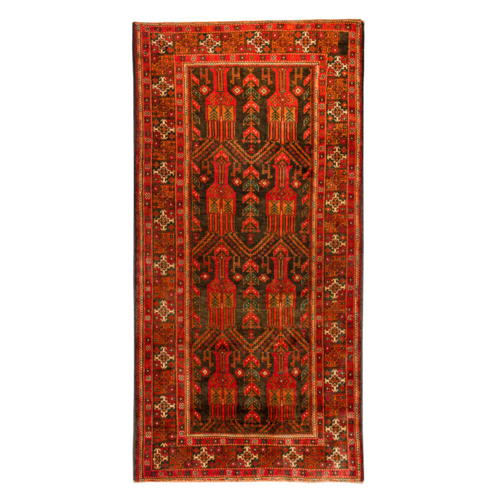 Luxurious 3.5m Hand-Knotted Wool Rug in Navy - Traditional Balochi Design