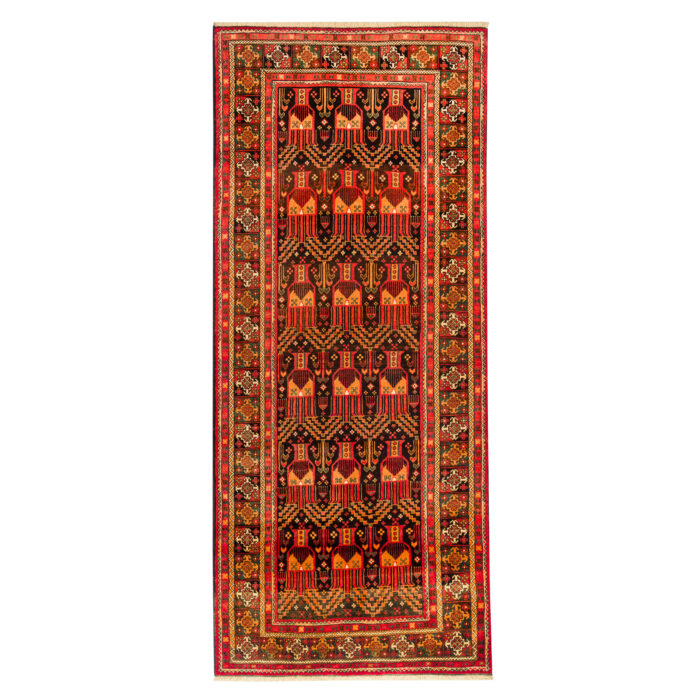 Luxurious 3.5m Hand-Knotted Balochistan Wool Rug in Navy