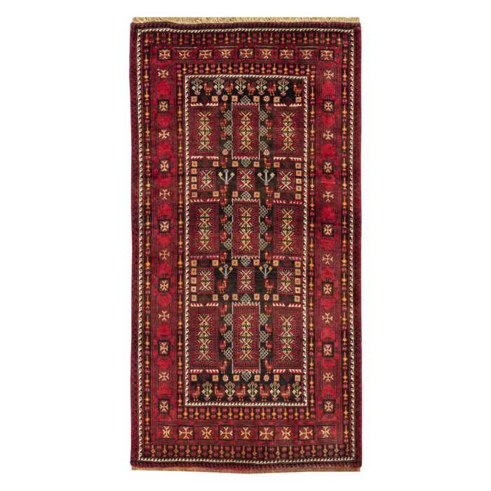 Luxurious Two Meter Hand-Knotted Baloch Wool Rug in Navy