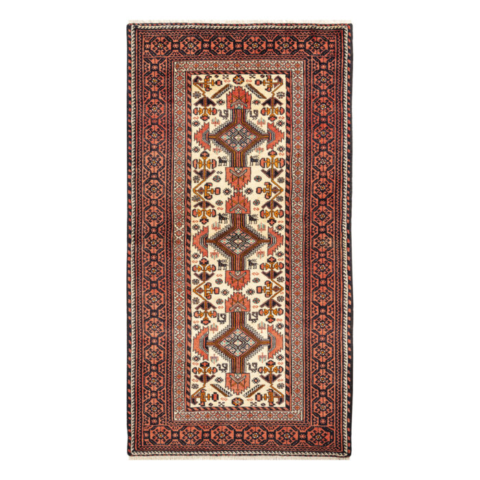 Luxurious 2m Hand-Knotted Wool Rug from Balochistan | Cream