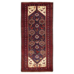Luxurious Two-meter Hand-Knotted Baloch Wool Rug in Navy