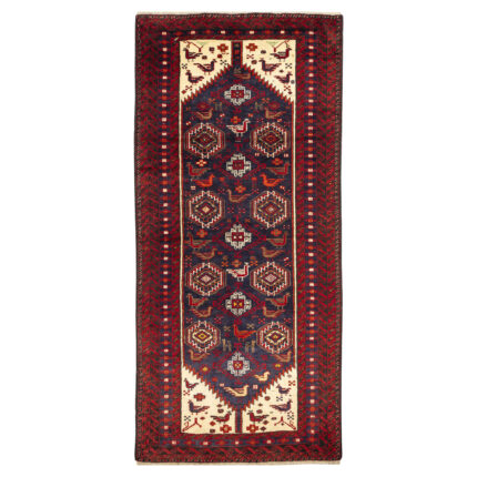 Luxurious Two-meter Hand-Knotted Baloch Wool Rug in Navy