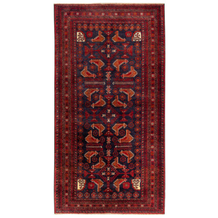 Exquisite 2.45m2 Hand-Knotted Balochistan Wool Rug in Navy