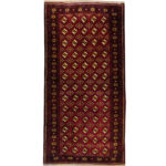 Luxurious Two-Meter Turkman Design Hand-Woven Wool Side Rug from Tabriz