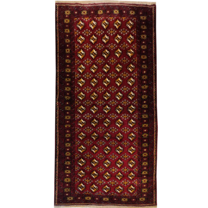 Luxurious Two-Meter Turkman Design Hand-Woven Wool Side Rug from Tabriz
