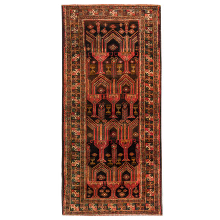 Luxurious 3.5m Balochistan Hand-Knotted Wool Rug in Navy