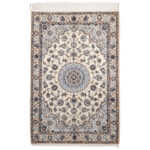 Luxurious Nain Persian Handmade Rug - Wool & Silk | Cream | 120x81x1 cm