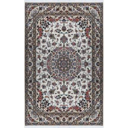 Luxurious Nain Wool Silk Hand-Knotted 4m Rug in Cream