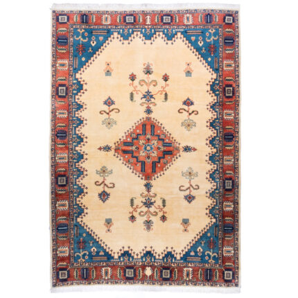 Luxurious Mashhad Hand-Knotted Wool Rug - Cream Background