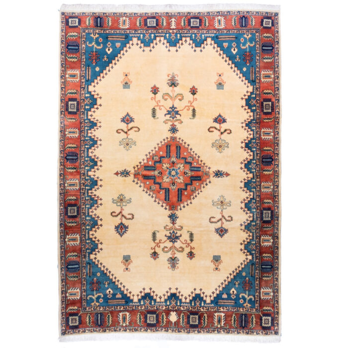 Luxurious Mashhad Hand-Knotted Wool Rug - Cream Background