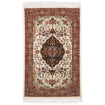 Luxury Bijar Wool Silk Hand-Knotted Rug - Cream 2.1m2