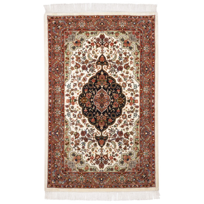 Luxury Bijar Wool Silk Hand-Knotted Rug - Cream 2.1m2