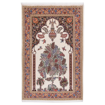 Luxurious Qom Silk and Fleece Hand-Knotted Rug - Parabolic Design