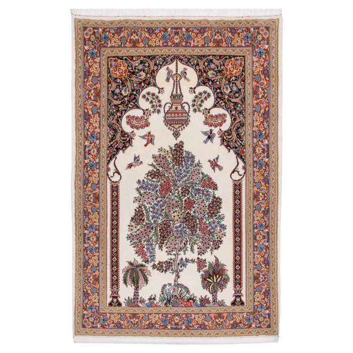 Luxurious Qom Silk and Fleece Hand-Knotted Rug - Parabolic Design