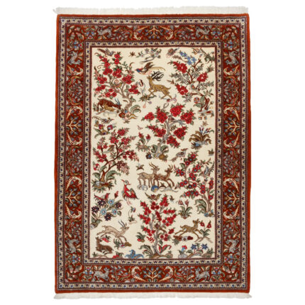 Luxurious Persian Hand-Knotted Qom Rug in Cream - 155x110x2 cm