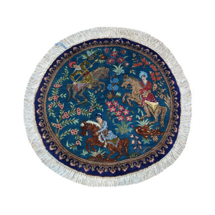 Luxurious Handwoven Silk Rug from Qom - Blue 50x50 cm