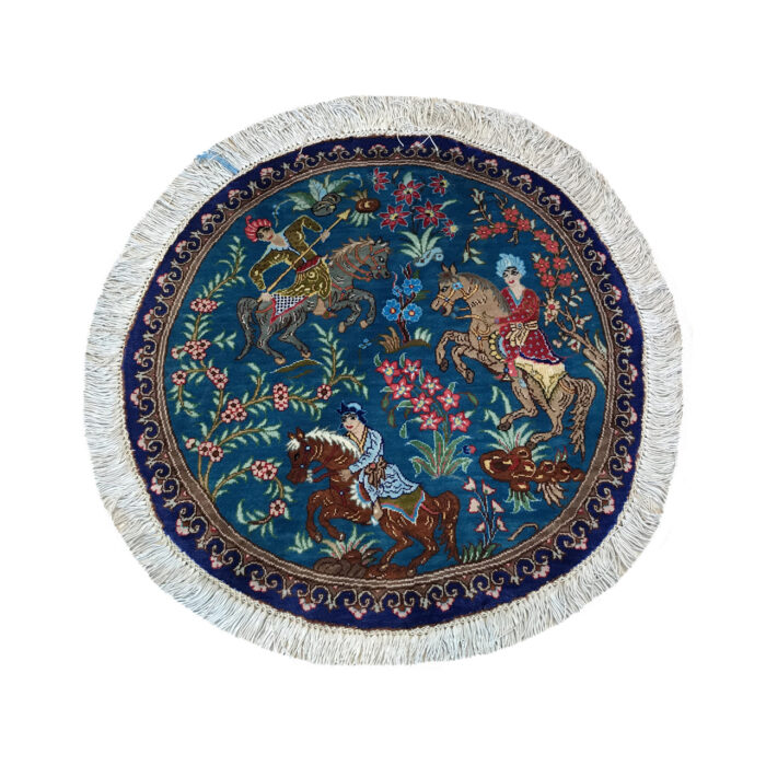 Luxurious Handwoven Silk Rug from Qom - Blue 50x50 cm