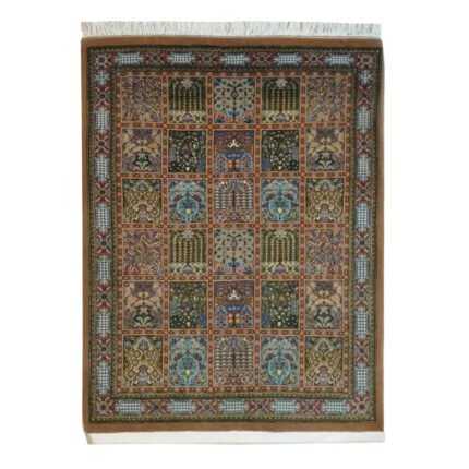 Exquisite One-Meter Hand-Knotted Qom Rug with Clay Pattern