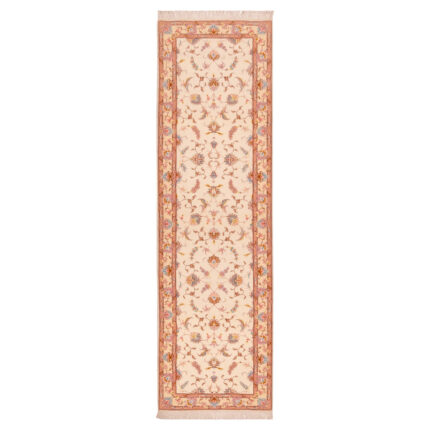 Luxurious Handwoven Tabriz Persian Silk Rug - 2m Long Cream