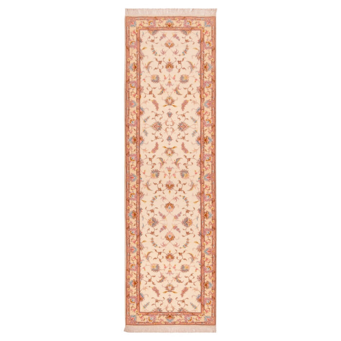Luxurious Handwoven Tabriz Persian Silk Rug - 2m Long Cream