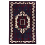 Luxurious 3m Hand-Knotted Wool Rug from Saveh in Navy