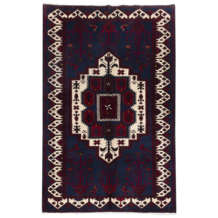 Luxurious 3m Hand-Knotted Wool Rug from Saveh in Navy