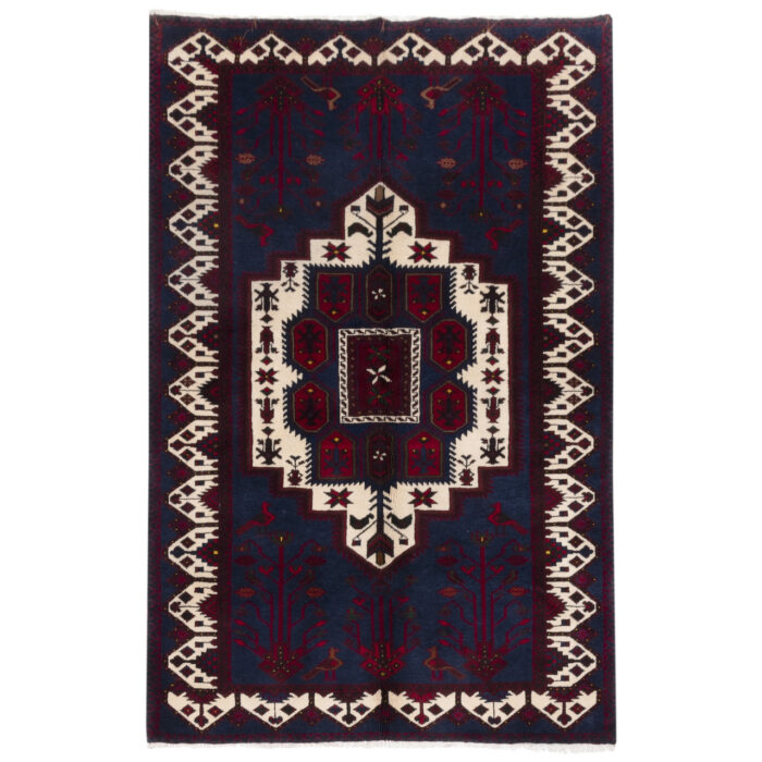 Luxurious 3m Hand-Knotted Wool Rug from Saveh in Navy