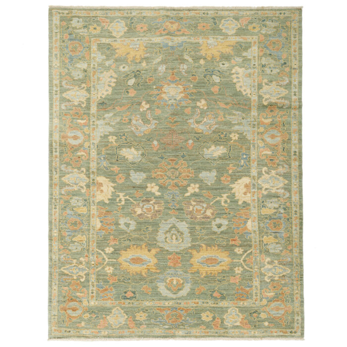 Luxury 5m Sultanabad Hand-Knotted Wool Rug in Green