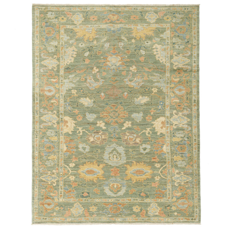 Luxury 5m Sultanabad Hand-Knotted Wool Rug in Green