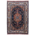 Luxurious Hand-Knotted Wool Rug from Mashhad - Navy Sabzevar Design