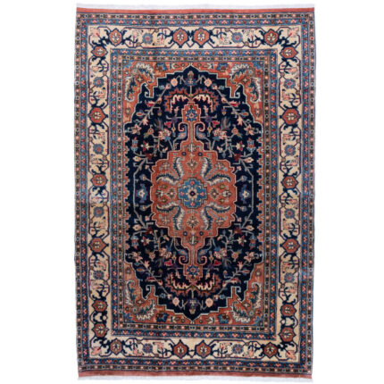 Luxurious Hand-Knotted Wool Rug from Mashhad - Navy Sabzevar Design