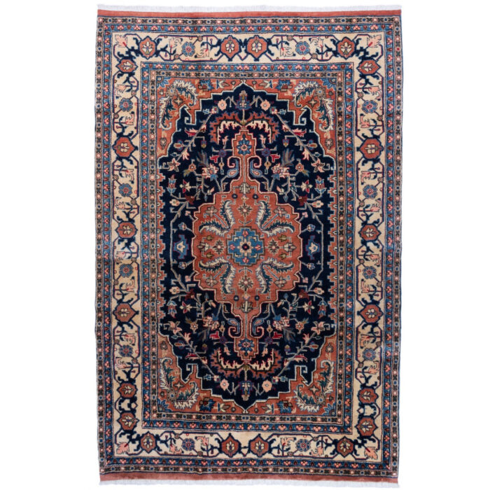 Luxurious Hand-Knotted Wool Rug from Mashhad - Navy Sabzevar Design