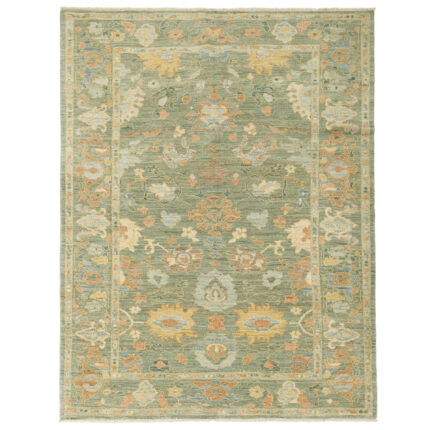 Exquisite 5m Sultanabad Hand-Knotted Wool Rug in Green