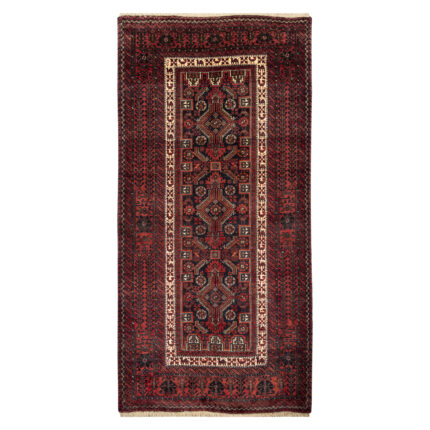 Luxurious Two Meter Hand-Knotted Baloch Wool Rug in Navy