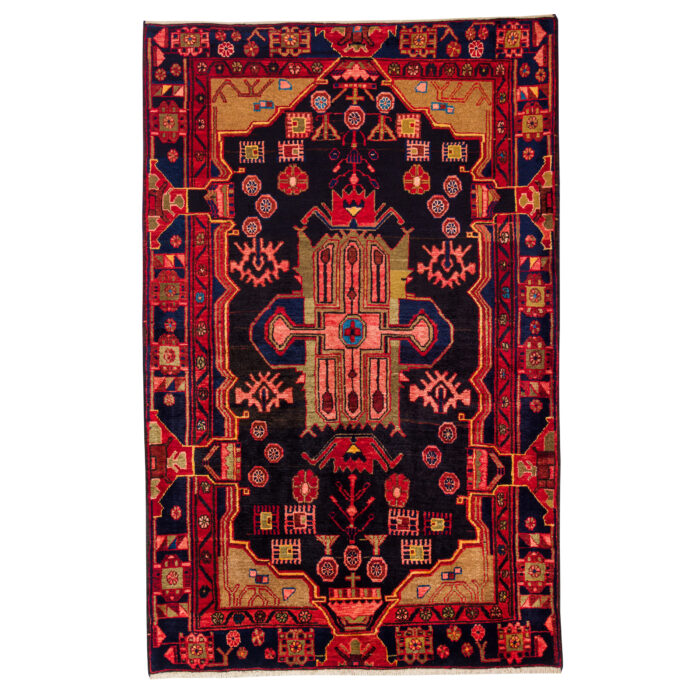 Luxurious Three-meter Hand-Knotted Nahavand Rug in Navy