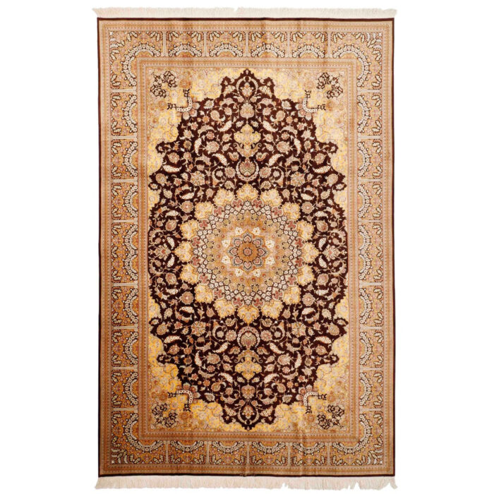 Luxurious 6m Silk Hand-Knotted Modern Gallery Rug from Qom