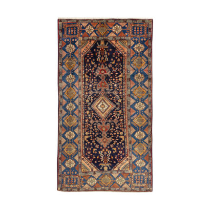 Exquisite Five-Meter Hand-Knotted Hamadan Rug in Navy - Antique and Collectible