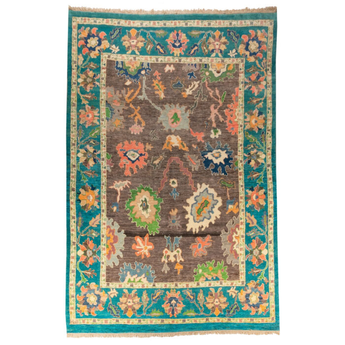 Luxurious 12m Hand-Knotted Kashmar Persian Wool Rug in Brown