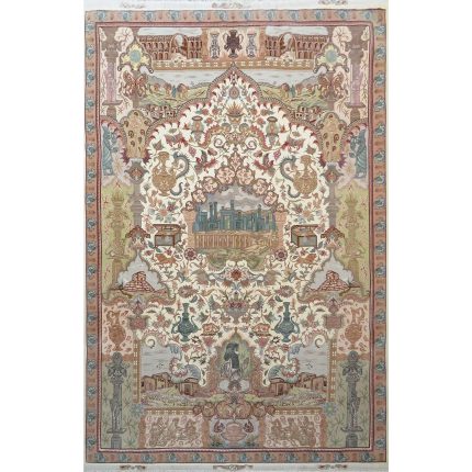 Luxurious 6m Hand-Knotted Silk & Fleece Tabriz Rug - Name Model
