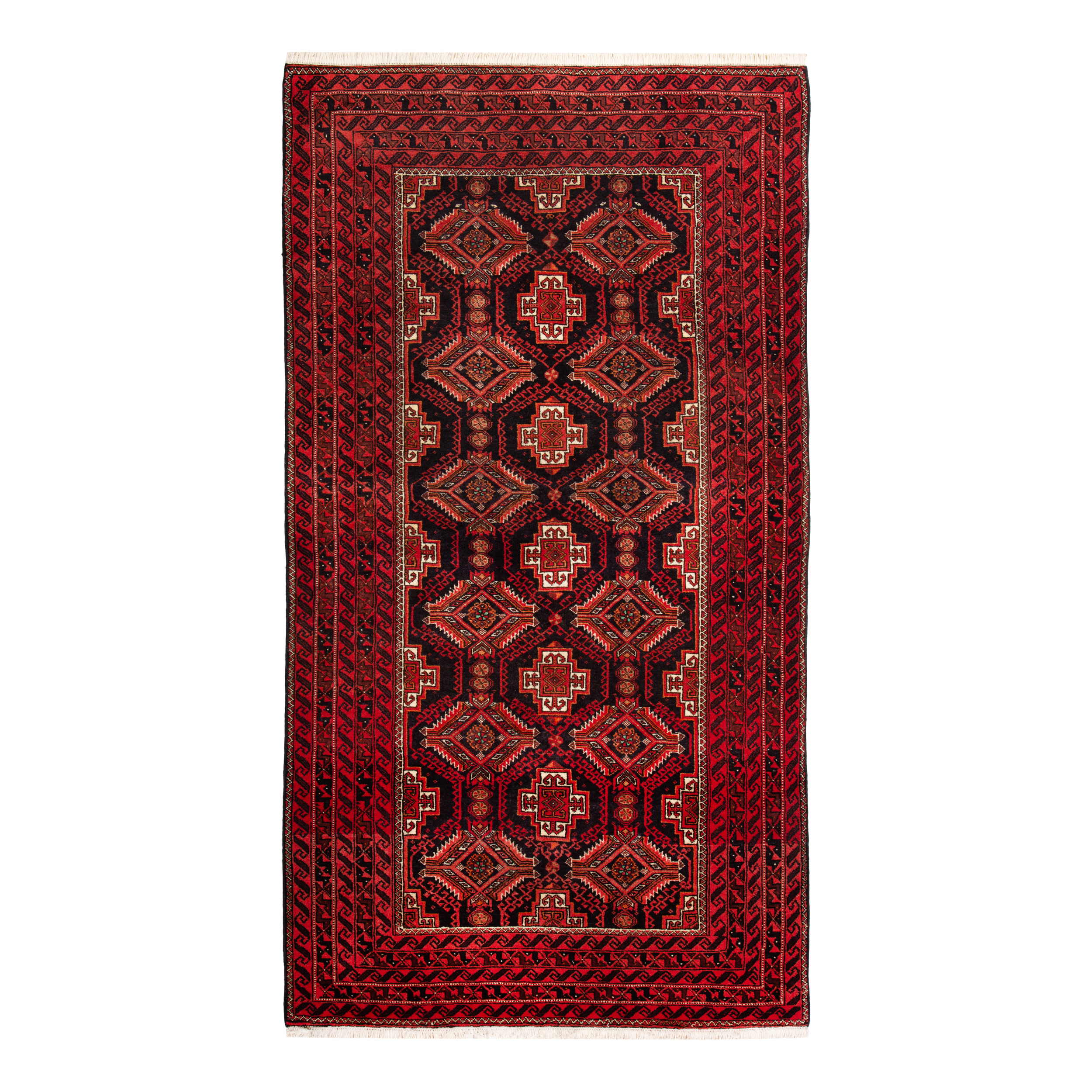 Two meter hand-knotted rug Luxurious Two Meter Hand-Knotted Baloch Wool Rug in Navy