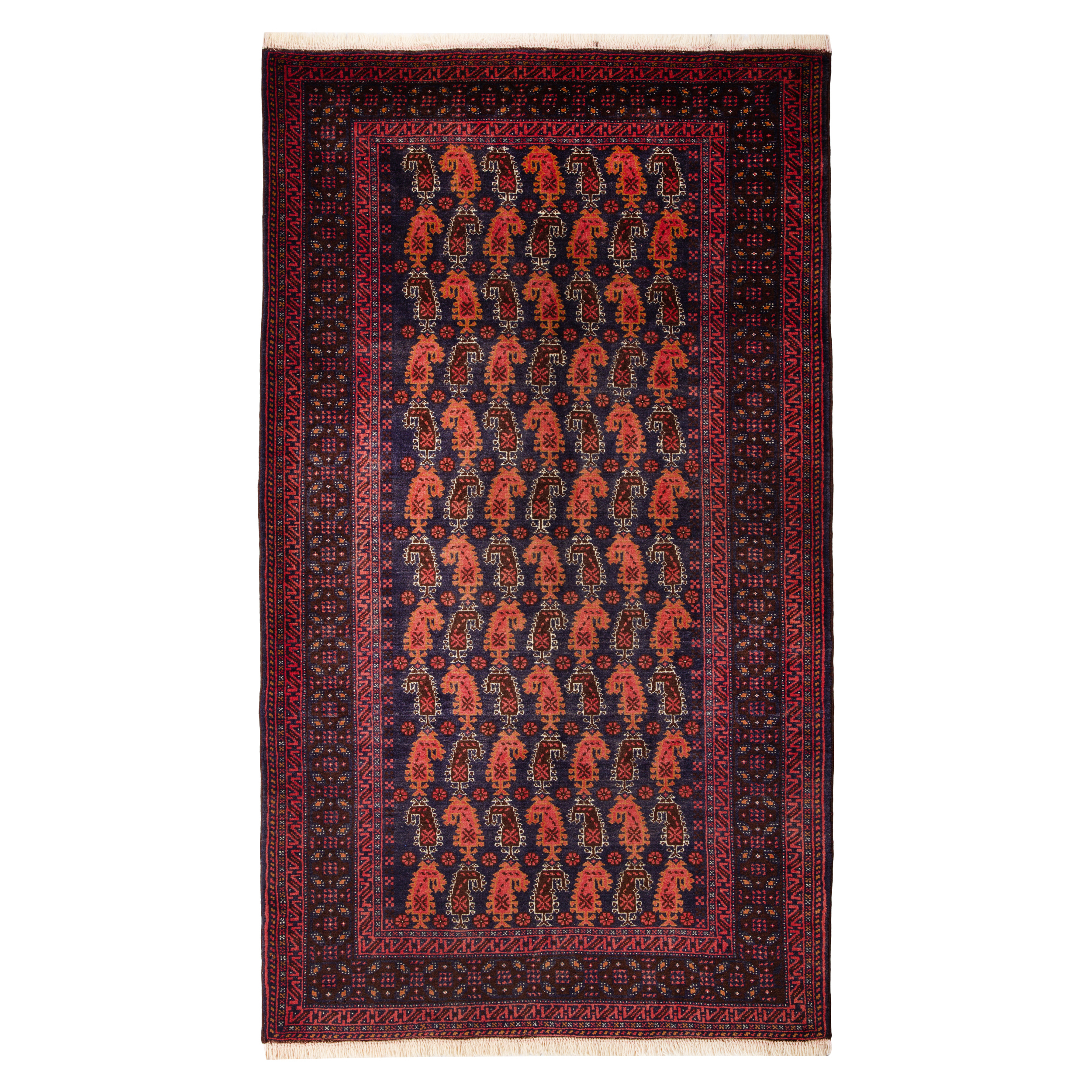 Two meter hand-knotted rug Luxurious Two Meter Hand-Knotted Baloch Wool Rug in Navy