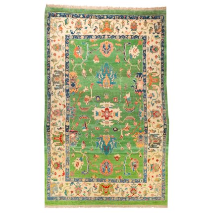 Luxurious 12m Kashmar Hand-Knotted Wool Rug in Green