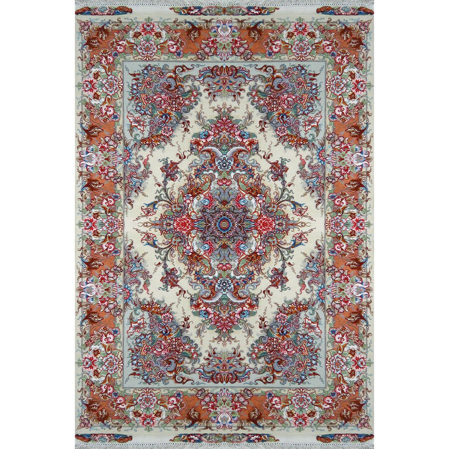 One and a half meter hand-knotted rug Luxurious Hand-Knotted Silk and Fleece Khatibi Rug from Tabriz