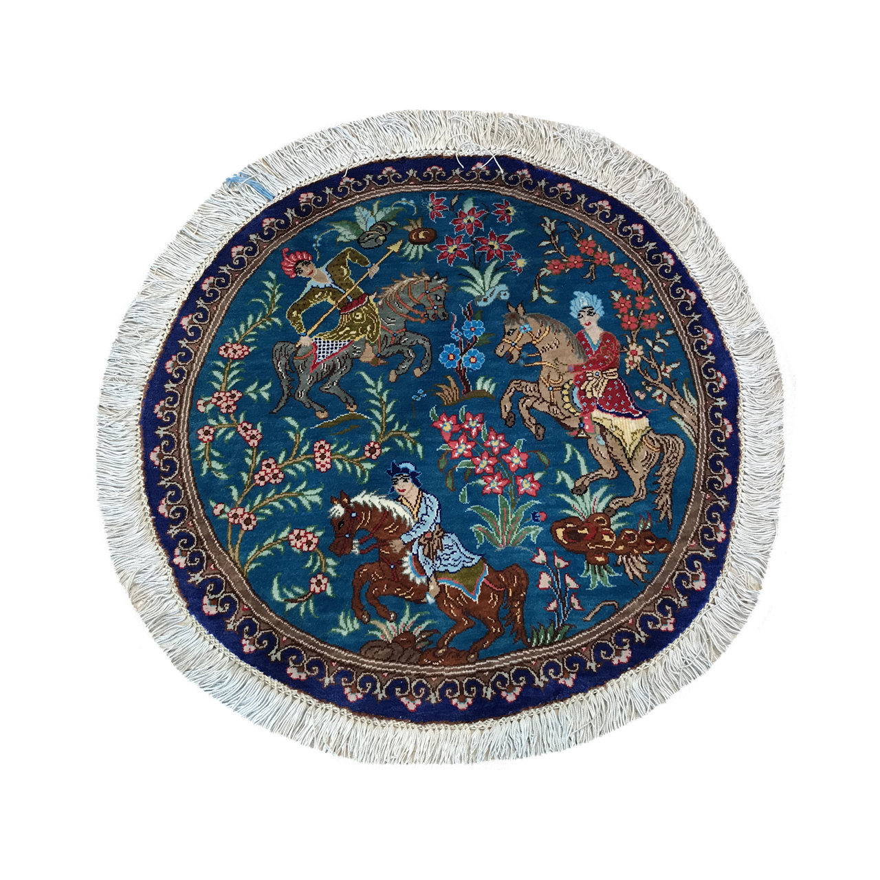 Handwoven carpet under the phone Luxurious Handwoven Silk Rug from Qom - Blue 50x50 cm