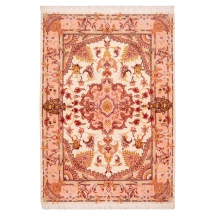 Luxurious Tabriz Silk and Fleece Hand-Knotted Rug - Cream 0.62m2