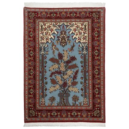 Luxurious Qom Persian Hand-Knotted Rug with Mihrab Design