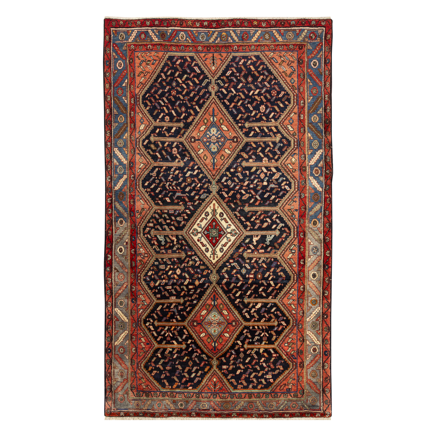 Two-and-a-half-meter hand-knotted rug Luxurious 2.5m Kermanshah Hand-Knotted Wool Rug in Navy